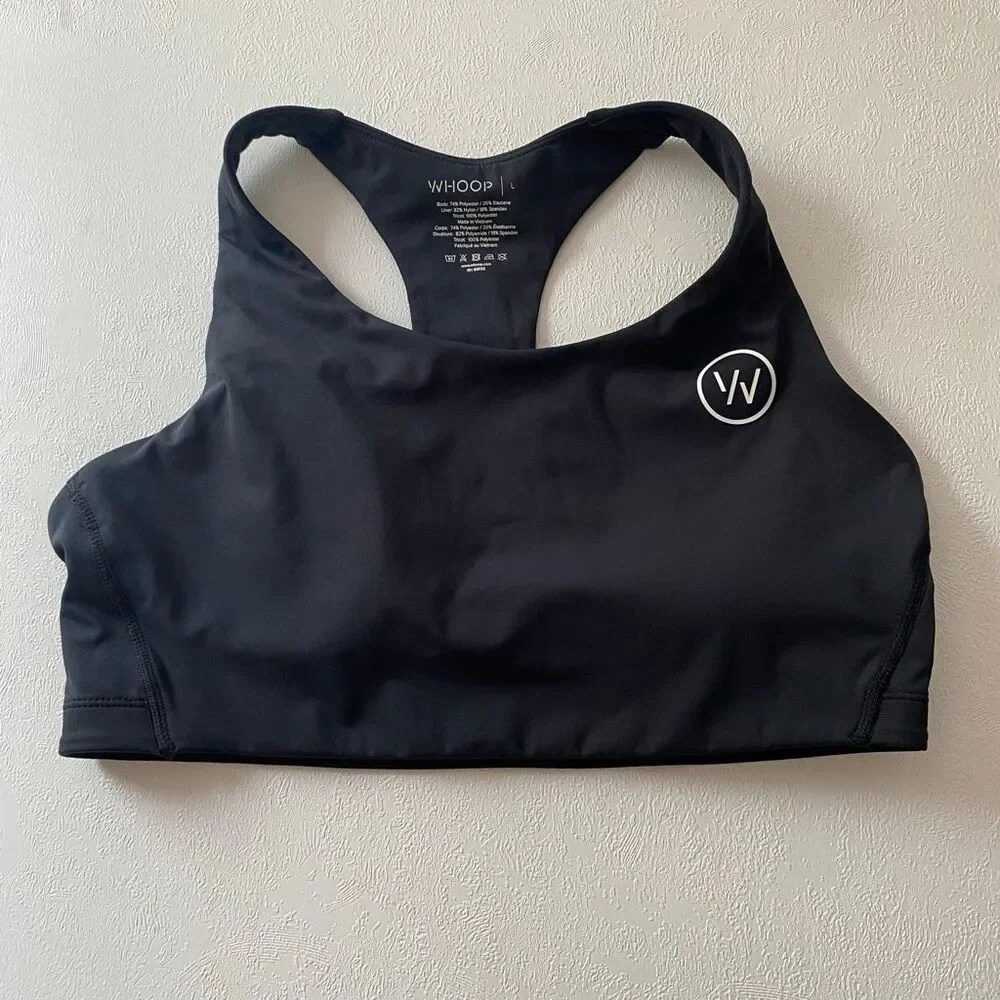 WHOOP Black Racerback Sports Bra Size L High Support Workout Running